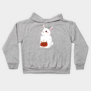 White Rabbit ready to Treat or Trick _ Bunniesmee Halloween Design Kids Hoodie